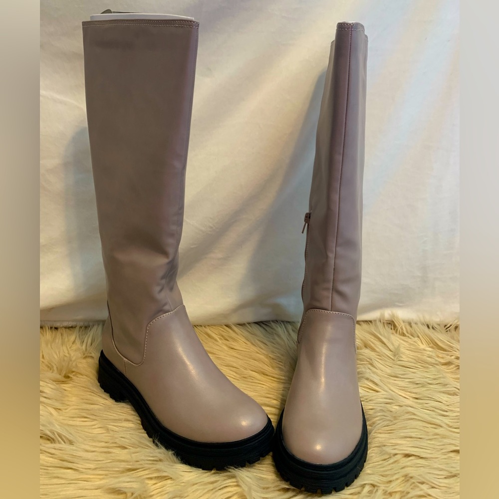 Taupe Leather knee High Boots